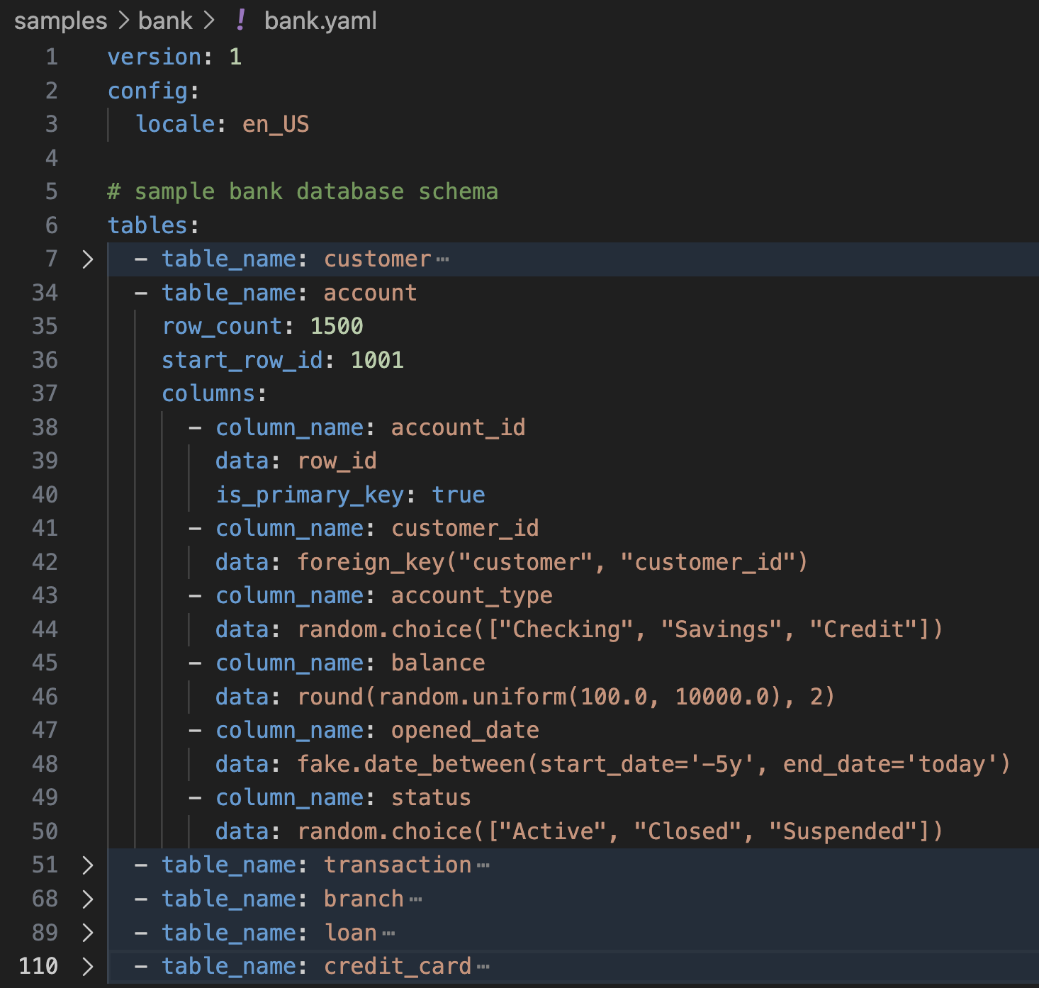 Bank YAML configuration example